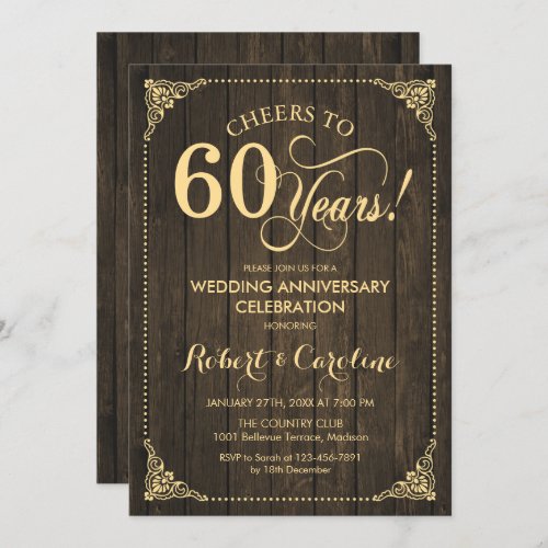 60th Wedding Anniversary _ Gold Wood Invitation