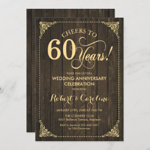 60th Wedding Anniversary - Gold Wood Invitation