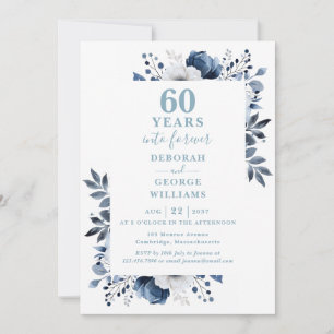 60th Wedding Anniversary Greenery Floral Monogram Invitation