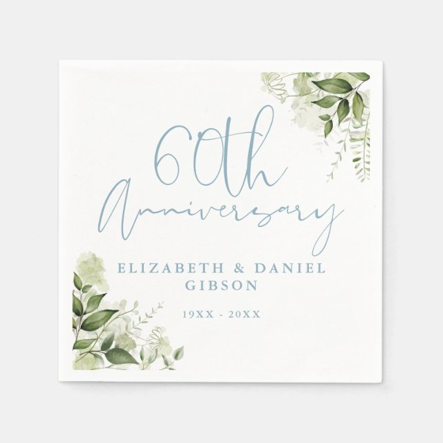60th Wedding Anniversary Greenery Floral Napkins (Front)