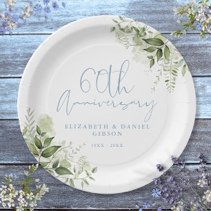 60th Wedding Anniversary Greenery Floral Paper Plates