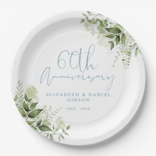 60th Wedding Anniversary Greenery Floral Paper Plates