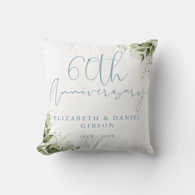 60th Wedding Anniversary Greenery Floral Throw Pillow (Front)