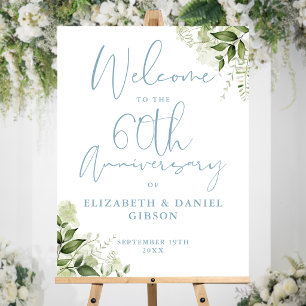 60th Wedding Anniversary Greenery Welcome Sign