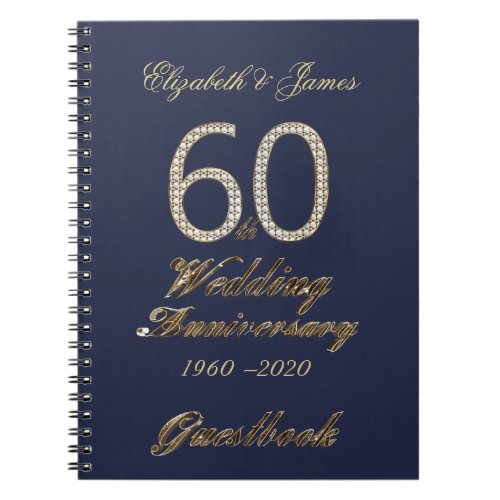 60th Wedding Anniversary Guest Book Gold Diamonds