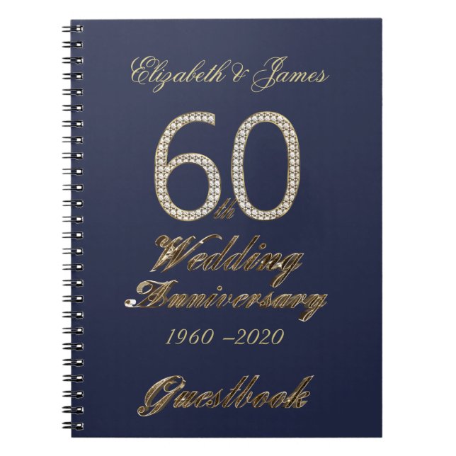 60th Wedding Anniversary Guest Book Gold Diamonds (Front)