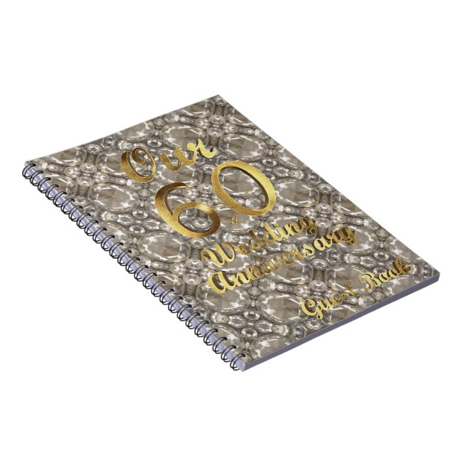 60th Wedding Anniversary Guest Book Gold Diamonds (Right Side)