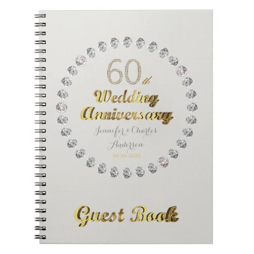 60th Wedding Anniversary Guest Book Gold Diamonds