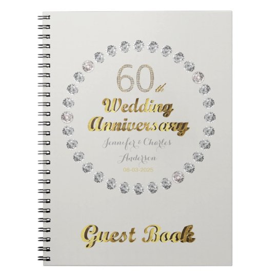 60th Wedding Anniversary Guest Book Gold Diamonds