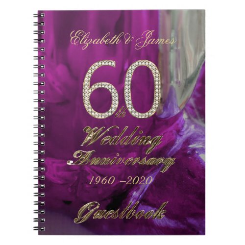 60th Wedding Anniversary Guest Book Gold Purple