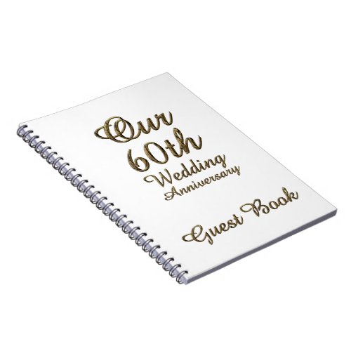 60th Wedding Anniversary Guest Book Gold White