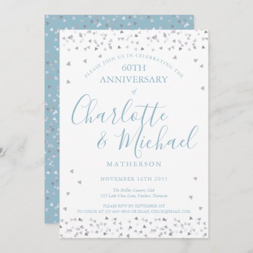 60th Wedding Anniversary Hearts Confetti Signature Invitation