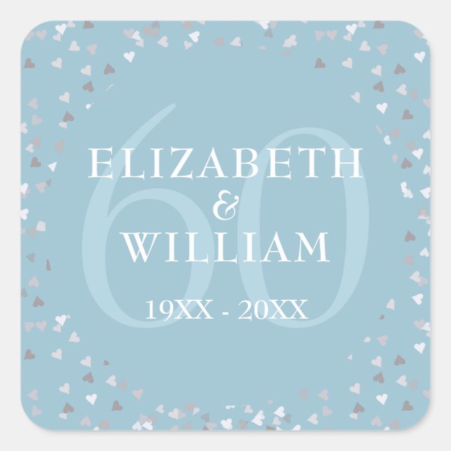 60th Wedding Anniversary Hearts Confetti Square Sticker (Front)