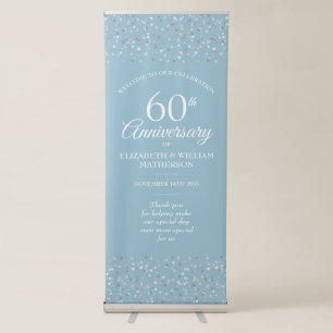 60th Wedding Anniversary Hearts Confetti Welcome Retractable Banner