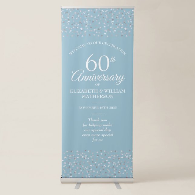 60th Wedding Anniversary Hearts Confetti Welcome Retractable Banner (Front)