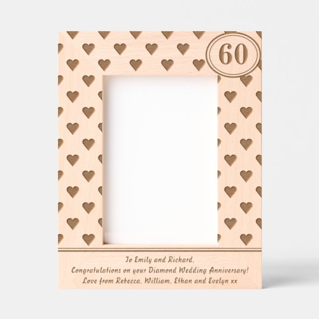60th Wedding Anniversary Hearts Personalized Engraved Frames (Front)