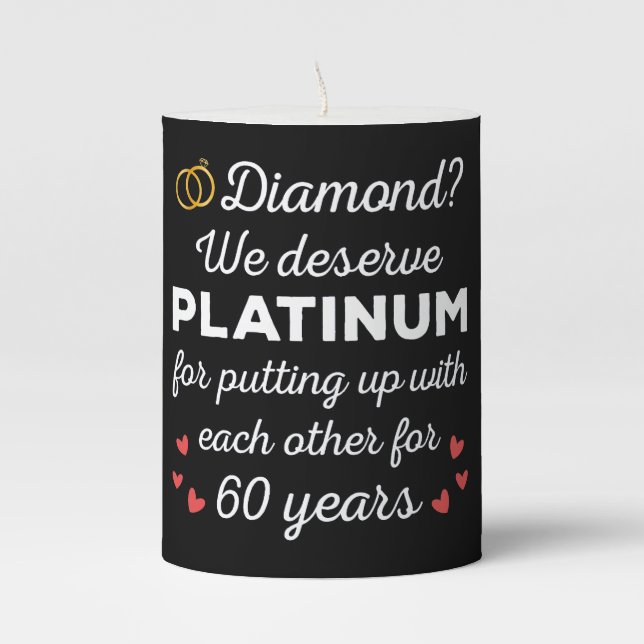 60th Wedding Anniversary I - Diamond Funny Couple Pillar Candle (Front)
