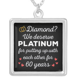 60th Wedding Anniversary I - Diamond Funny Couple Silver Plated Necklace