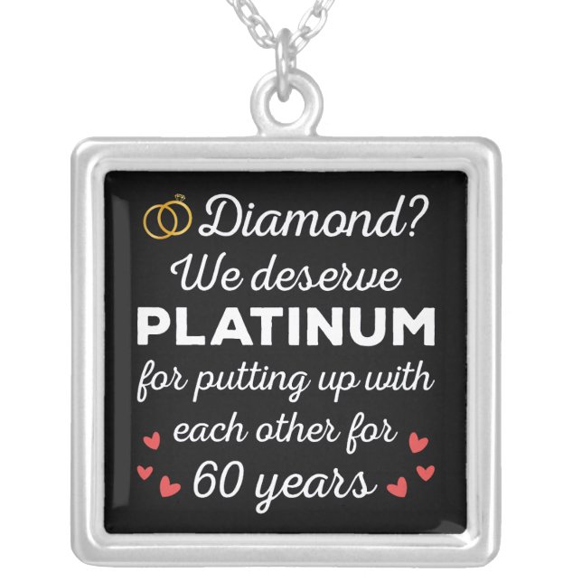 60th Wedding Anniversary I - Diamond Funny Couple Silver Plated Necklace (Front)