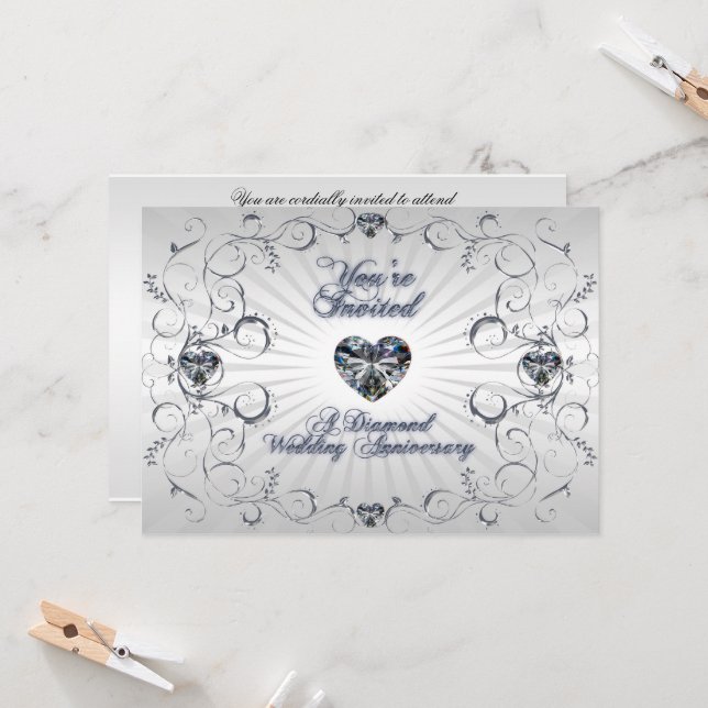 60th Wedding Anniversary Invitation Card (Front/Back In Situ)
