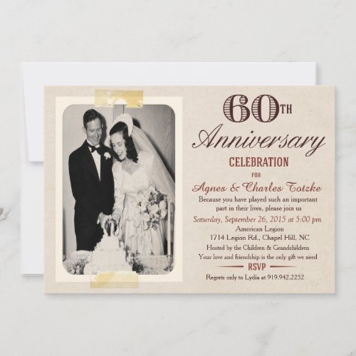 60th Wedding Anniversary Invitation _ Custom Photo