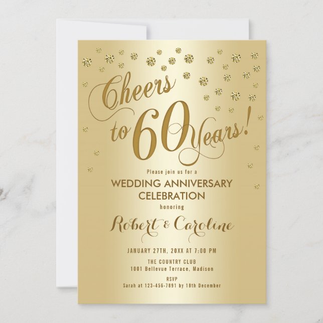 60th Wedding Anniversary Invitation in Gold (Front)