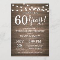 60th Wedding Anniversary Invitation Rustic Wood