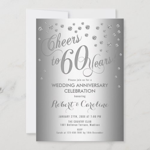 60th Wedding Anniversary Invitation - Silver White