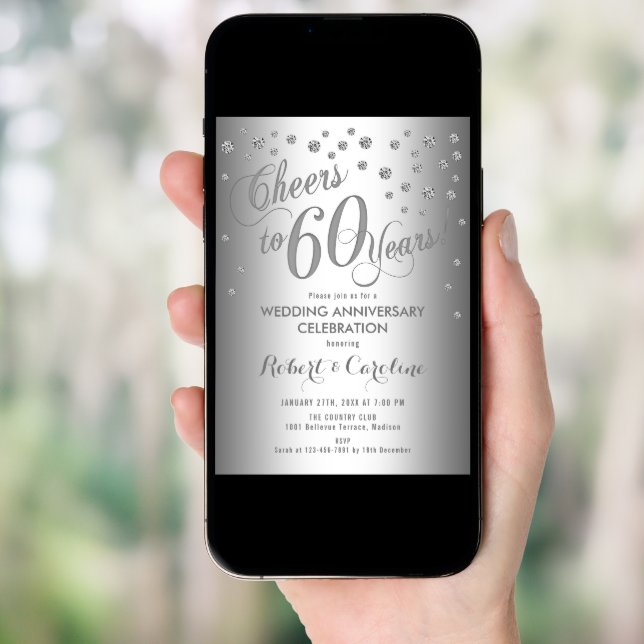 60th Wedding Anniversary Invitation - Silver White (Front Digital)