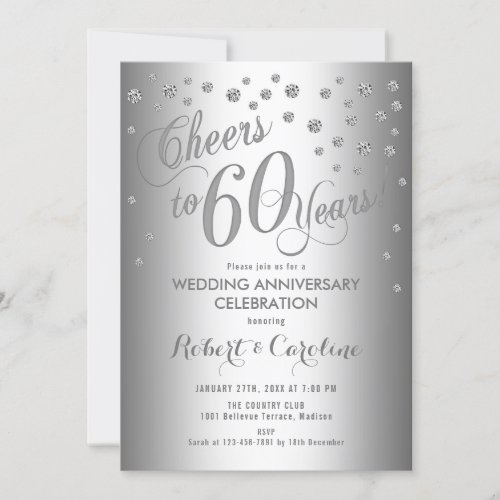 60th Wedding Anniversary Invitation _ Silver White