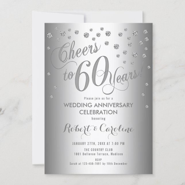 60th Wedding Anniversary Invitation - Silver White (Front)