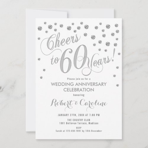 60th Wedding Anniversary Invitation - Silver White