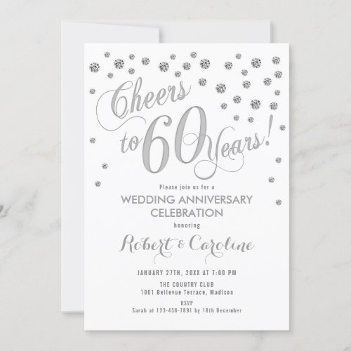 60th Wedding Anniversary Invitation _ Silver White