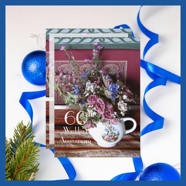 60th Wedding Anniversary Invitation Vintage Teapot (Creator Uploaded)