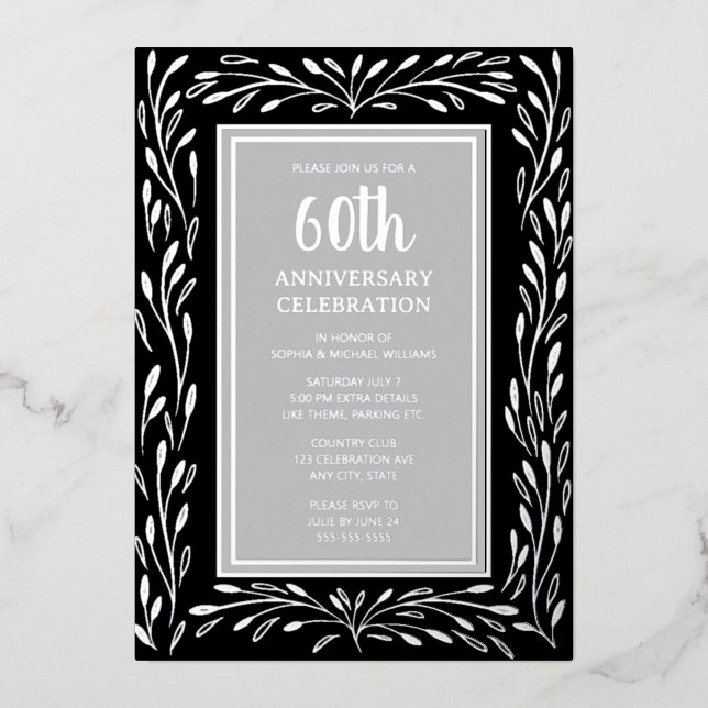 60th Wedding Anniversary Invitations Black Gray (Front)