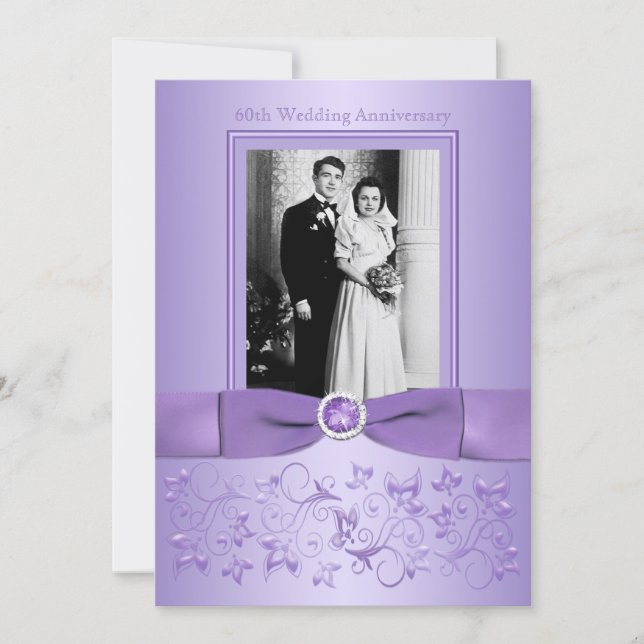 60th Wedding Anniversary Lilac Floral Invitation (Front)