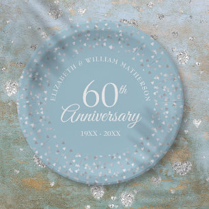 60th Wedding Anniversary Love Hearts Confetti Paper Plates