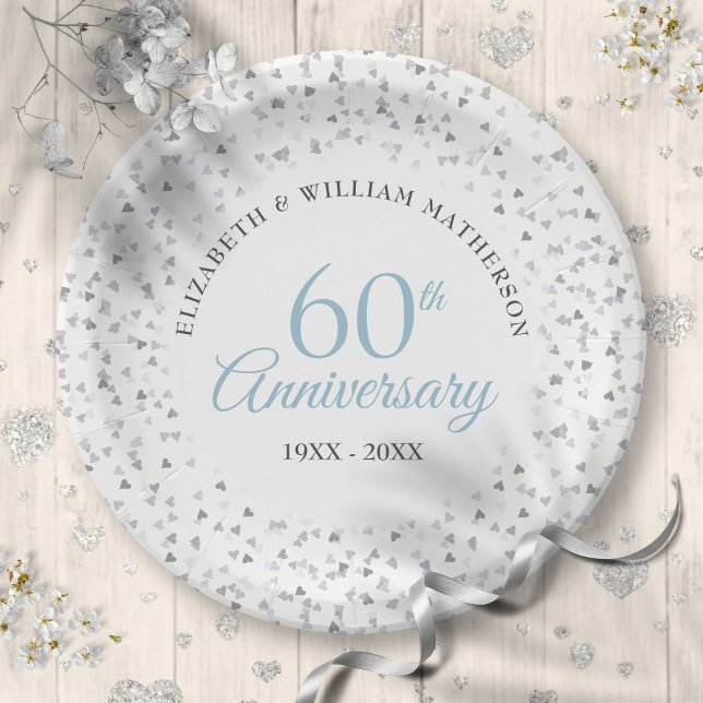 60th Wedding Anniversary Love Hearts Confetti Paper Plates (60th Wedding Anniversary Love Hearts Confetti Paper Plates)