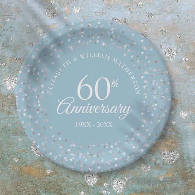 60th Wedding Anniversary Love Hearts Confetti  Paper Plates (60th Wedding Anniversary Love Hearts Confetti Paper Plates)