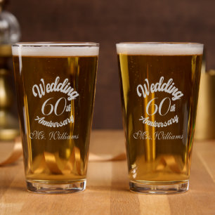 60th Wedding Anniversary Modern Script Pint Glass