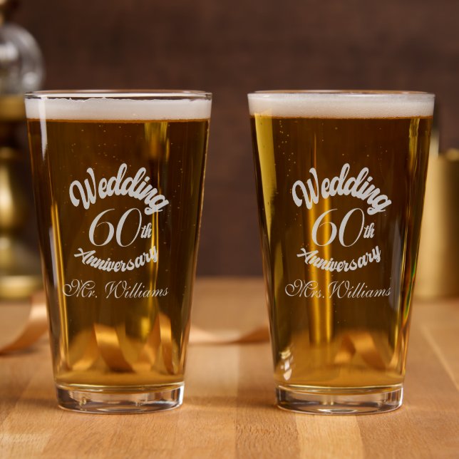 60th Wedding Anniversary Modern Script Pint Glass (Party)