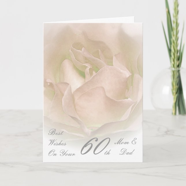60th Wedding Anniversary Mom & Dad Ivory Rose Card (Front)
