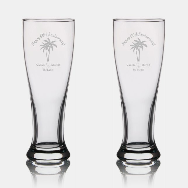 60th Wedding Anniversary Palm Trees Pilsner Glass (Glassware)