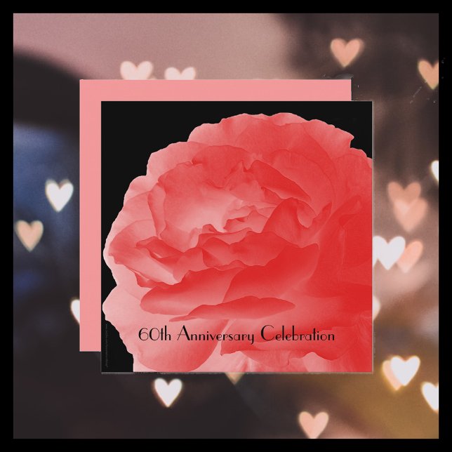 60th Wedding Anniversary Party Coral Pink Rose Invitation (Creator Uploaded)