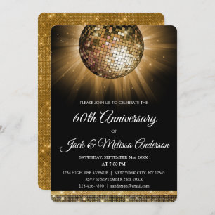 60th Wedding Anniversary Party Gold Disco Ball Invitation