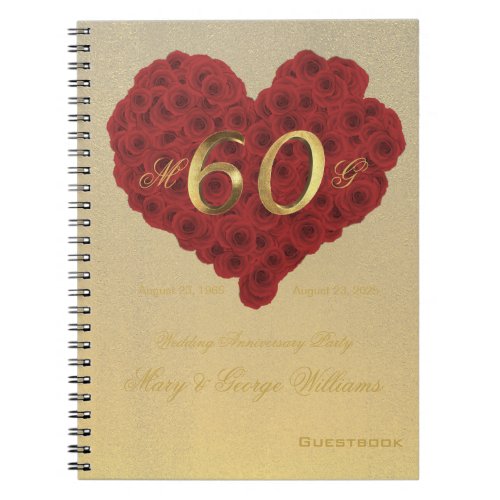 60th Wedding Anniversary Party Guestbook Red Roses Notebook