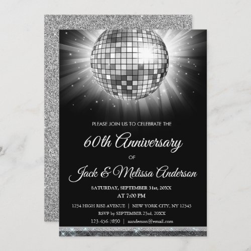 60th Wedding Anniversary Party Silver Disco Ball Invitation