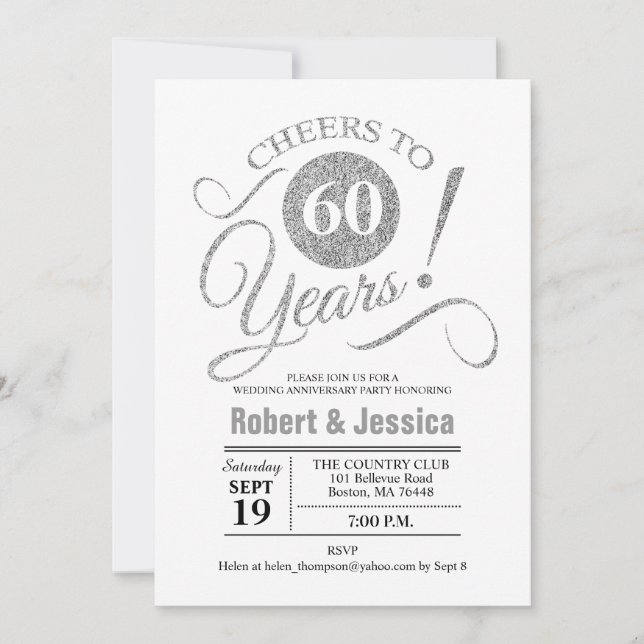60th Wedding Anniversary Party - Silver White Invitation (Front)