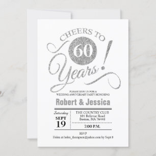 60th Wedding Anniversary Party - Silver White Invitation