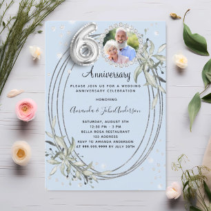 60th wedding anniversary photo diamonds blue invitation